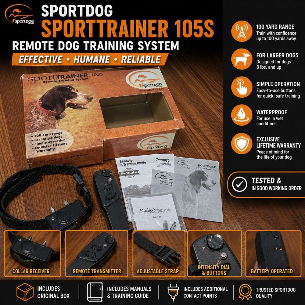 SportDOG SportTrainer 105S Remote Dog Training Collar SD-105S Tested w/ Box Manu